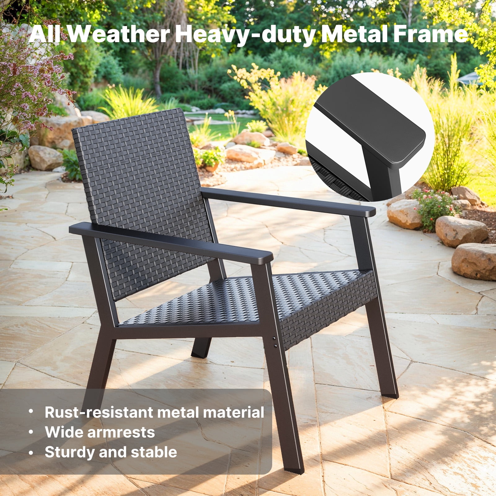 3 Pieces Patio Furniture Set, Wicker Patio Bistro Set for Balcony, Porch, Lawn, Gray