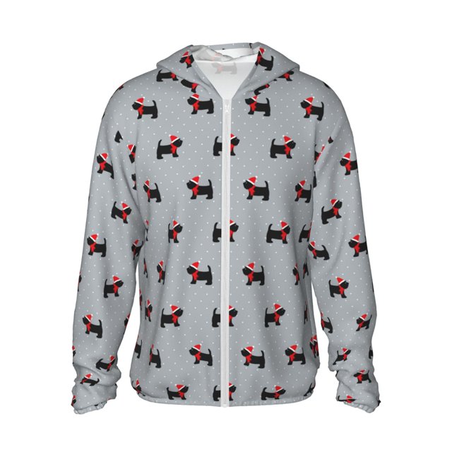 Fotbe Polka Dot Christmas Dog Chaqueta con Protección Solar UPF 50+ para Hombre y Mujer, Camisa con Capucha y Bolsillos-Small