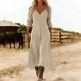 thumbnail image 2 of CHGBMOK Dresses for Women Casual 3/4 Length Sleeve Maxi Dress V Neck Beach Vacation Dress, 2 of 7