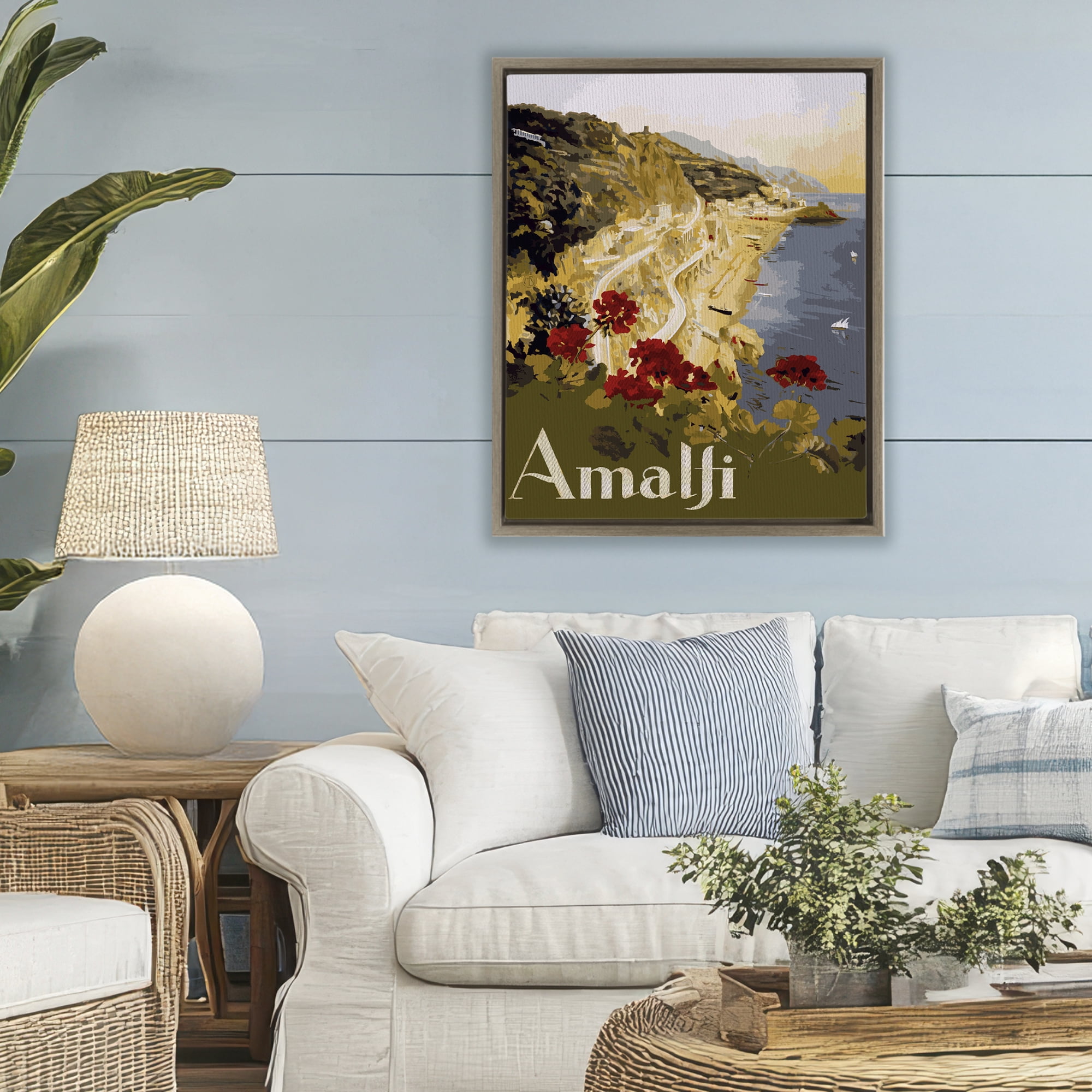 Stupell Industries Picturesque Amalfi Coast Brown Framed Floater Canvas Wall Art, design by Lil' Rue