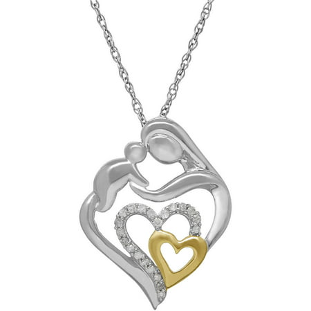 1/10 Tcw Diamond MotherS Jewel Heart Pendant In Sterling Silver With 18kt Yellow Gold Plating, 18