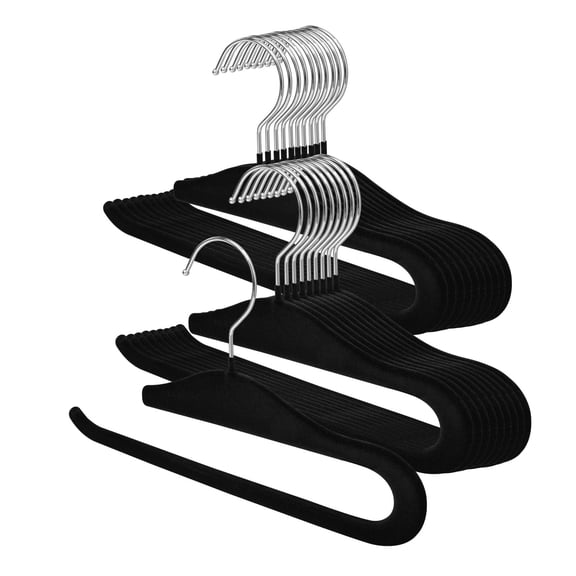 SOULNAMAN Velvet Hangers Non Slip,20 Pack Space Saving Pants Hangers,Thin Space Saving Clothes Hanger for Closet, Durable Heavy Duty Hanger with 360 Swivel Hook for Pants Towel Jeans(Black)