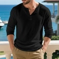 thumbnail image 7 of Mens Rib Knit Henley Shirt Long Sleeve 1/4 Buttons Pullover Tops Casual Solid Color Loose Fit Fall Tshirts (M, Black), 7 of 7