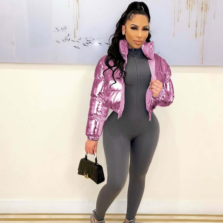 Tiqkatyck Trench Coat Women's Cropped Jacket Women Winter Shiny