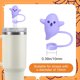 thumbnail image 4 of Bonitas tapas con forma de fantasma para pajitas, compatibles con Stanley Cup de 30 y 40 oz, 4 pajitas reutilizables de silicona, accesorios divertidos para vasos, 4 of 5
