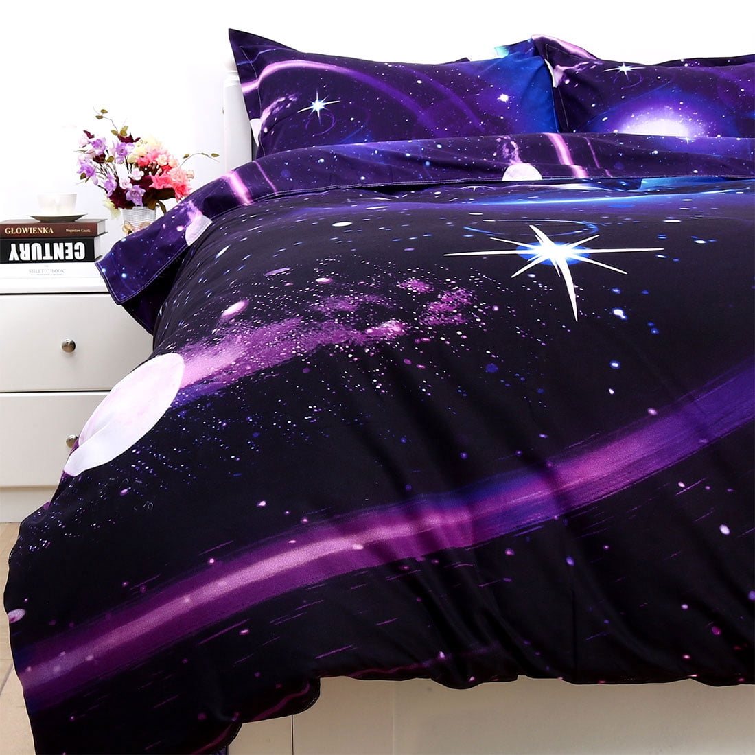 3 Pieces Galaxy Duvet Cover 3D Printed Bedding Set Dark Purple Queen