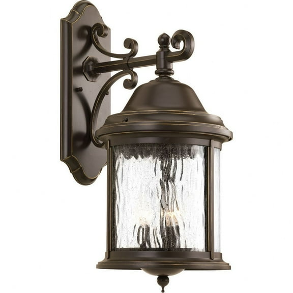 Progress Lighting Ashmore 3-Light Wall Lantern, Antique Bronze, Water Seeded Glass