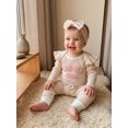 thumbnail image 4 of Loicainy Newborn Infant Girls Fall Outfit 3 6 9 Months Ruffle Long Sleeve Romper Pants and Bow Headband Clothes Set, 4 of 9