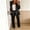 Black, variant on Women's 2 Piece Satin Suit Set, Long Sleeve Button Blazer and Elastic Waist Pants, Elegant Silky Outfit for Formal Evening Events, Chic Office Wear