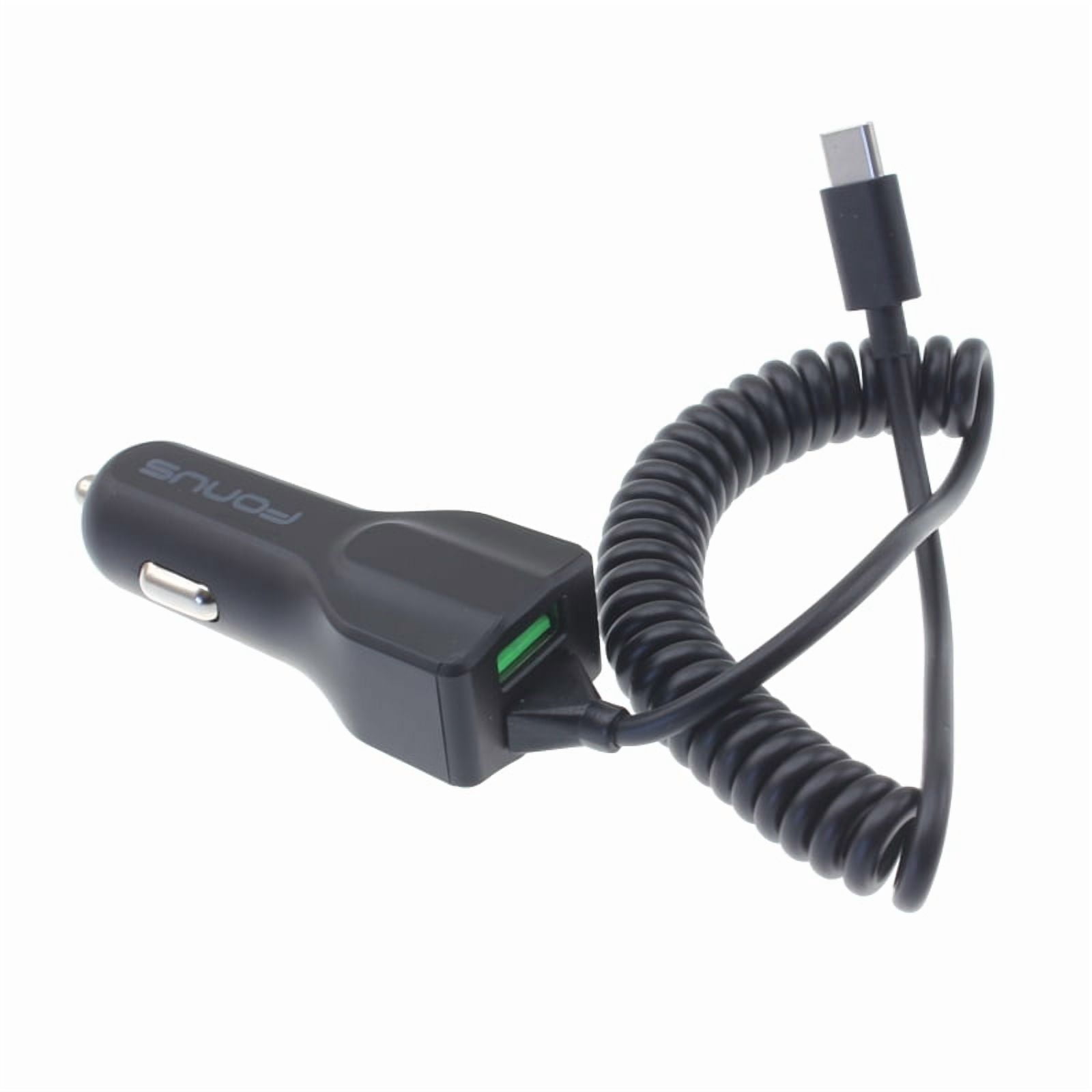 Car Charger for Nokia T20/T21 - 30W Type-C Power Adapter DC Socket Fast USB Port Coiled Cable
