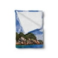 thumbnail image 2 of Sailboat Soft Flannel Fleece Throw Blanket, Tropical Island and Boat Exotic Journey Traveling Destinations Holidays, Cozy Plush for Indoor and Outdoor Use, 60" x 80", Blue Green Ivory, by Ambesonne, 2 of 5