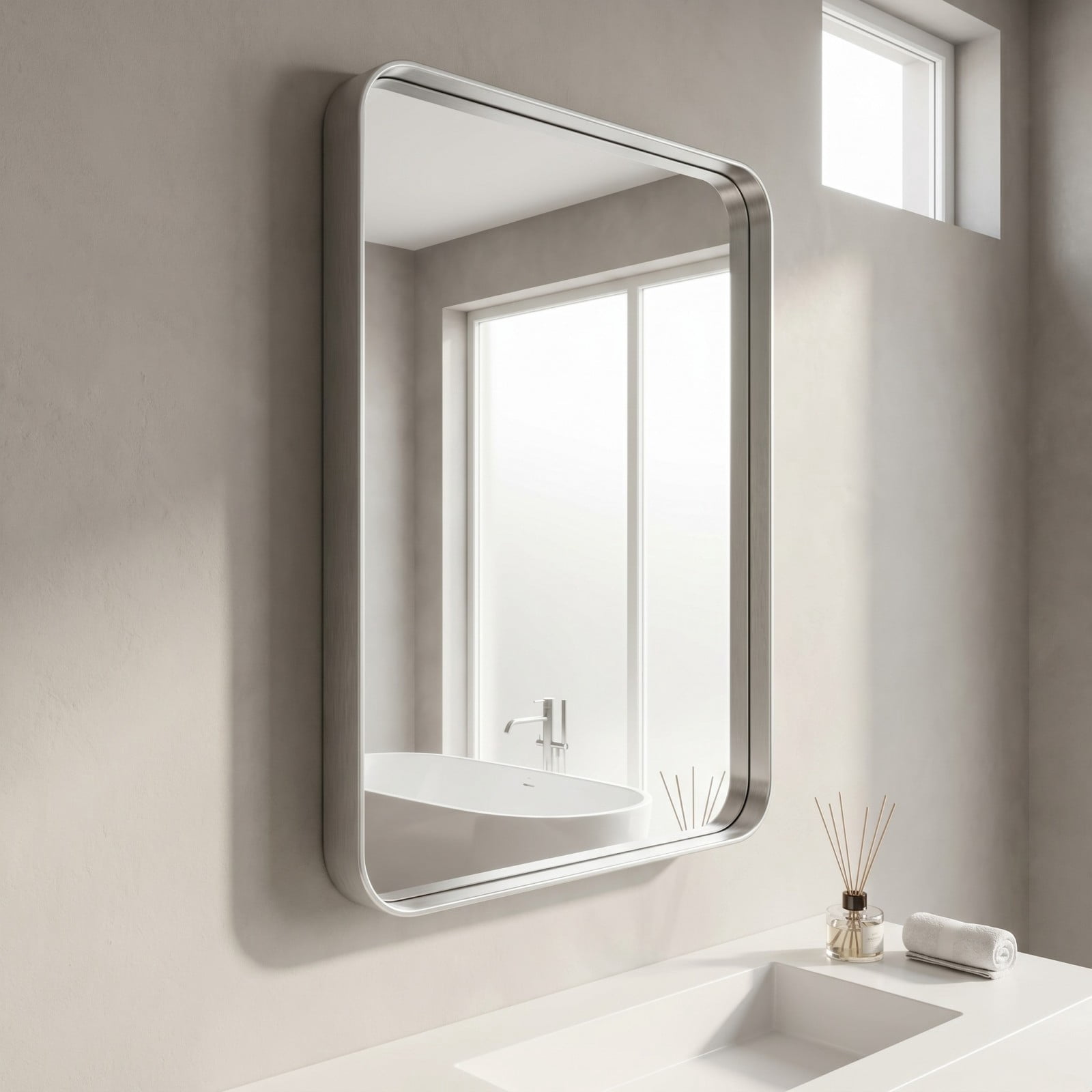Gleamira 24"x32" Rectangular Bathroom Mirror Vanity Wall Mounted Mirror with Deep Frame, Silver
