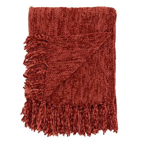 Fennco Styles Soft Knitted Chenille Fringe Design Rust Throw Blanket 50