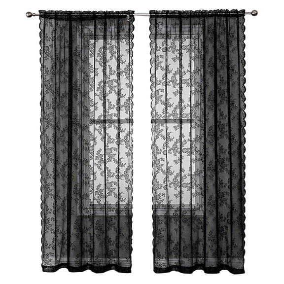 2Pcs Lace Sheer Curtain with Rod Pocket Privacy Scalloped Edges Window Drape