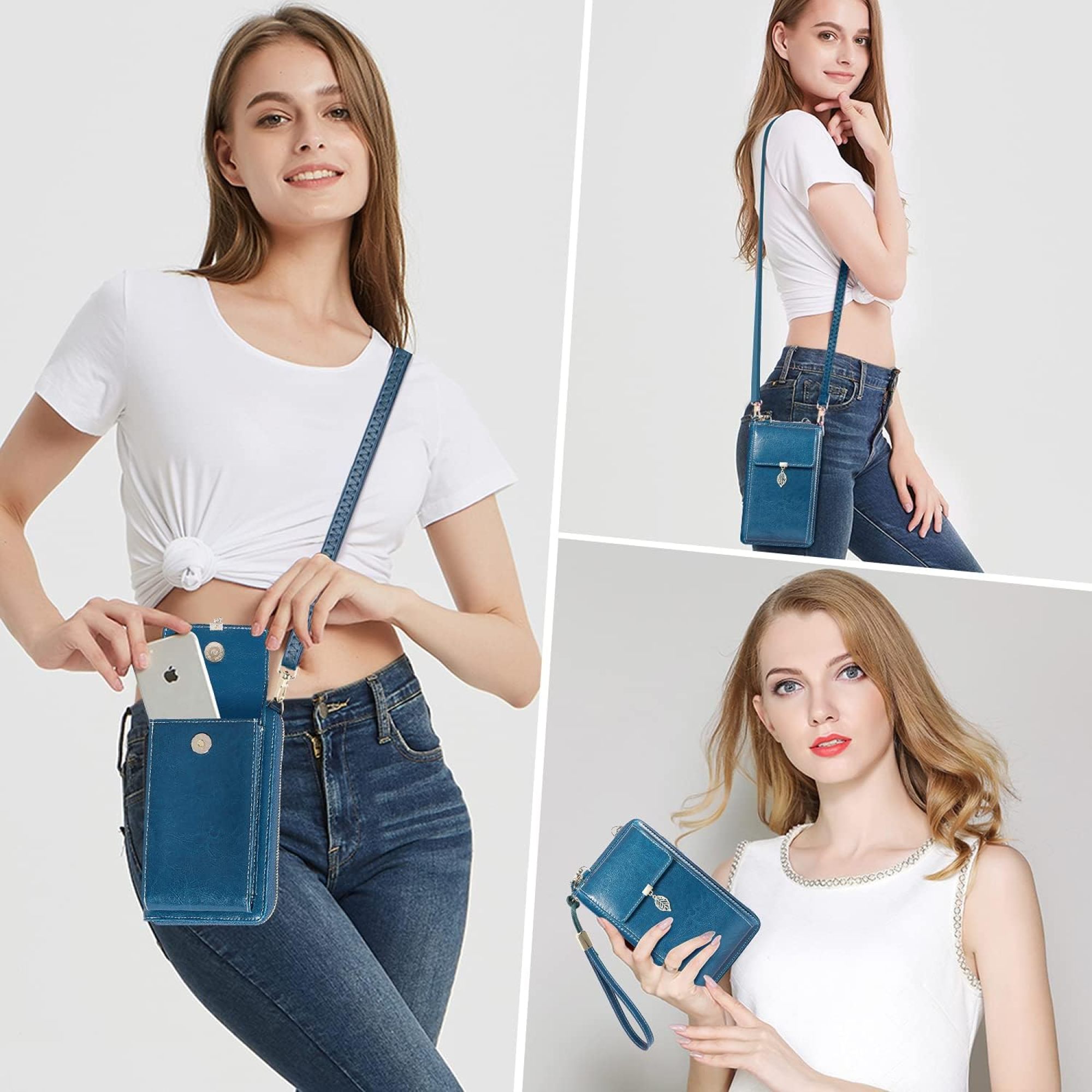SQDWYGG Small Crossbody Phone Bags for Women Leather Cell Phone Purse Wallet,A-blue