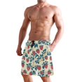 thumbnail image 2 of Dailycode Men's Quick Dry Swim Trunks Beach Shorts Casual Summer Board Shorts with Pockets, Retro Strawberry and Leaves, 2 of 8