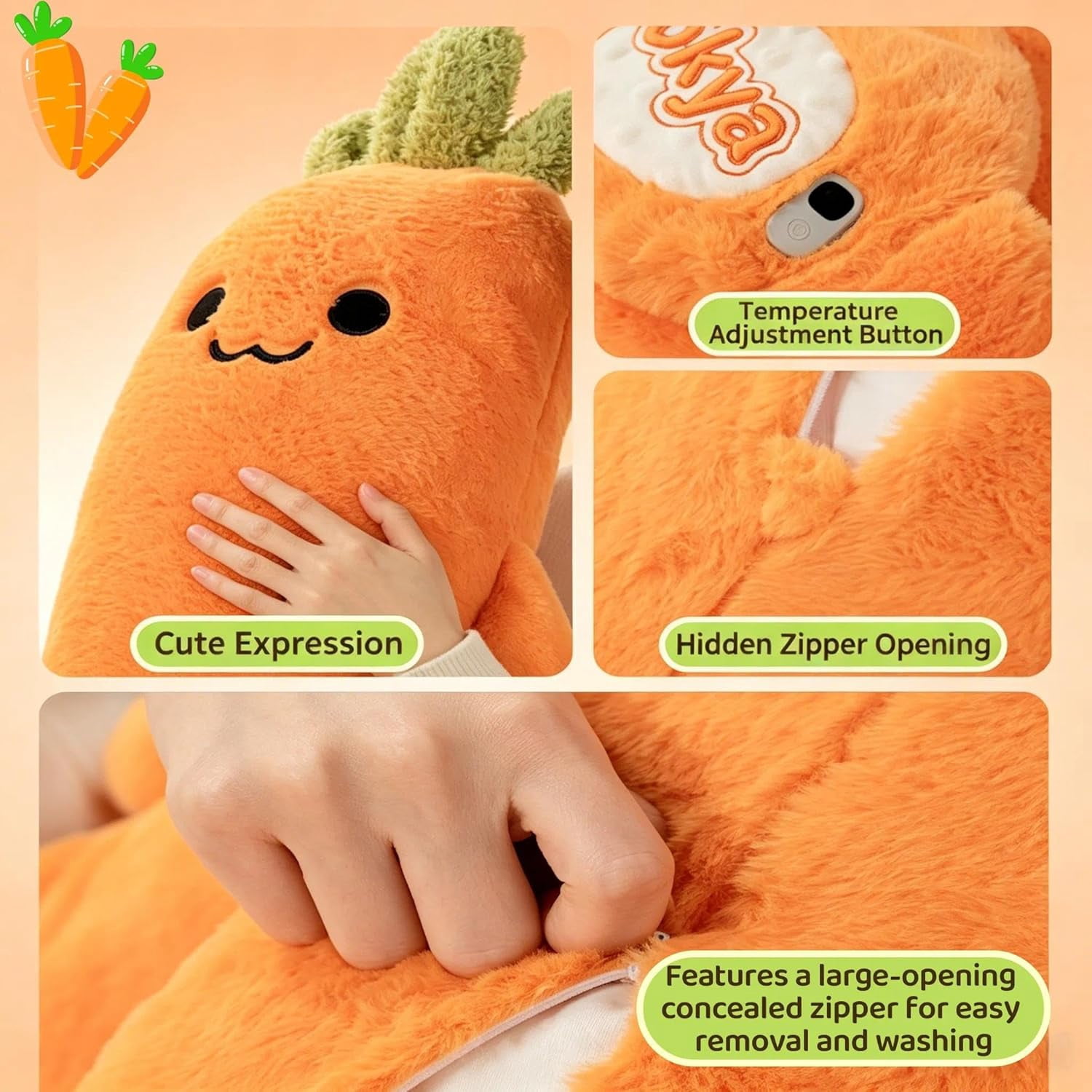 Hugging Patting Pillow for Adults, Carrot King Plush Buddy with Heating & Sleep Aid, Emotional Support Cuddle Soothe Tap Comfort Gift,patting,L