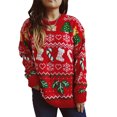 thumbnail image 3 of Suéter navideño feo y divertido para mujer, suéter de punto con copos de nieve, medias y árboles para las fiestas, 3 of 5