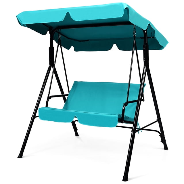 Columpio Balancín Costway Jardín con Toldo para 2 Personas Azul 141 x 118 x 154 cm