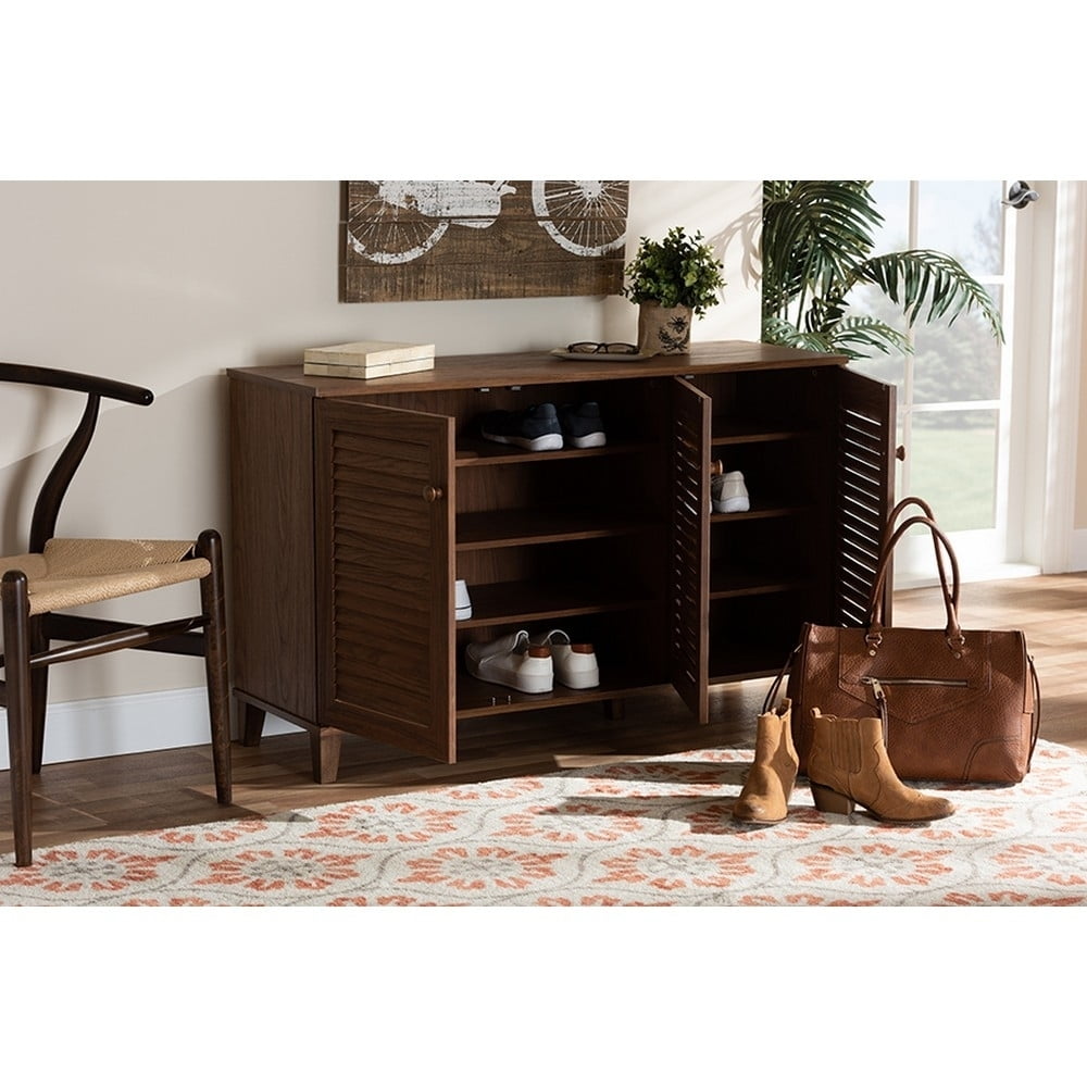 BYBLIGHT Ahlivia Walnut Wood Shoe Storage-Cabinet with 6 Foldable Compartments, Brown