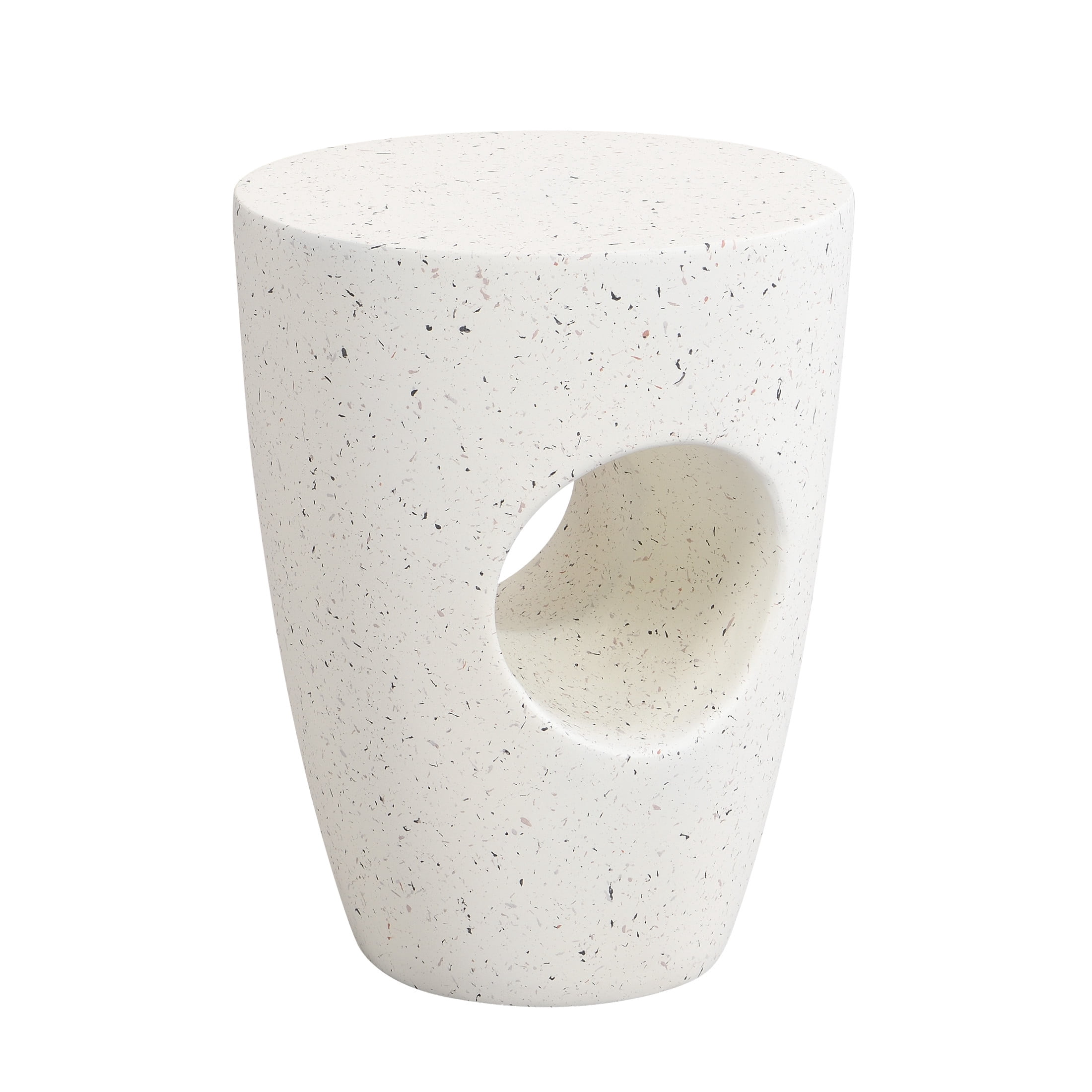 Modern Round Drum Outdoor Concrete Side Table, Beige