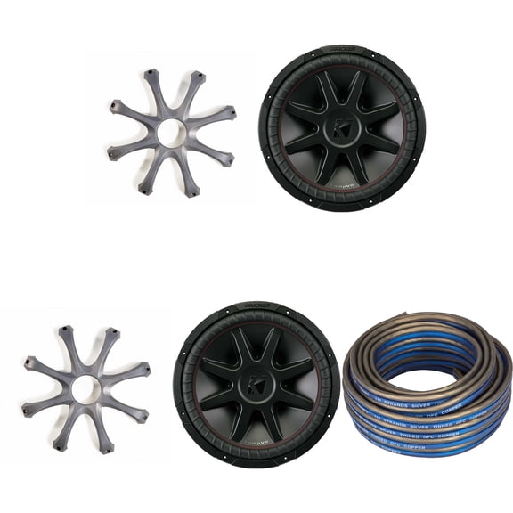 Kicker (2) CompVR 15-Inch (38cm) Subwoofer, DVC, 2-Ohm, w/ GR150 Grill & Speaker Wire Bundle