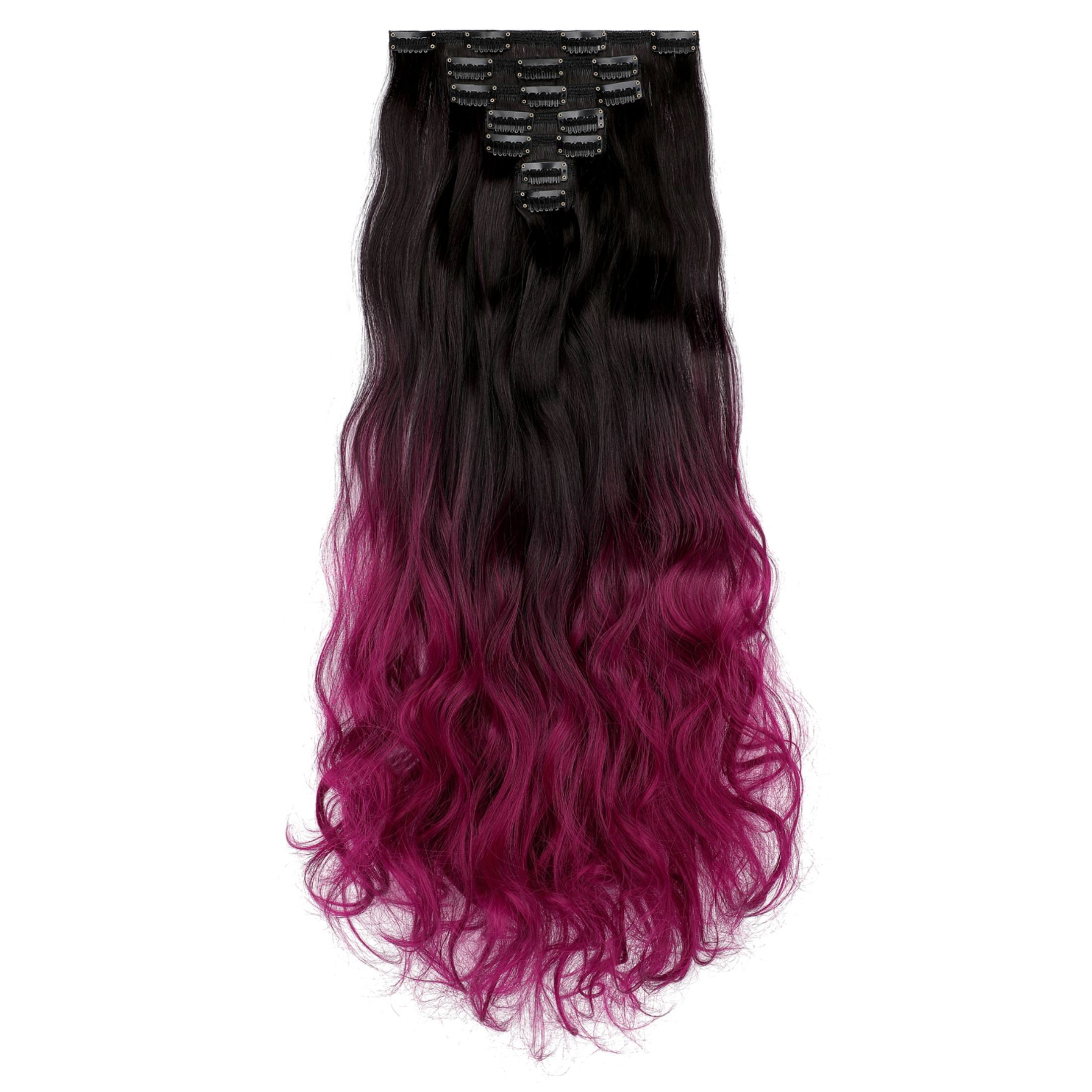 Qlenkay Clip in Hair Extensions Synthetic Hair 7 pcs Double Weft Long Wavy Straight Hair Extension for Women