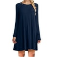 thumbnail image 2 of Lilgiuy Women's Casual Long Sleeve Solid Round Neck Ladies Loose Mini Dress Navy Fall Dresses for 2022 Spring Winter, 2 of 5