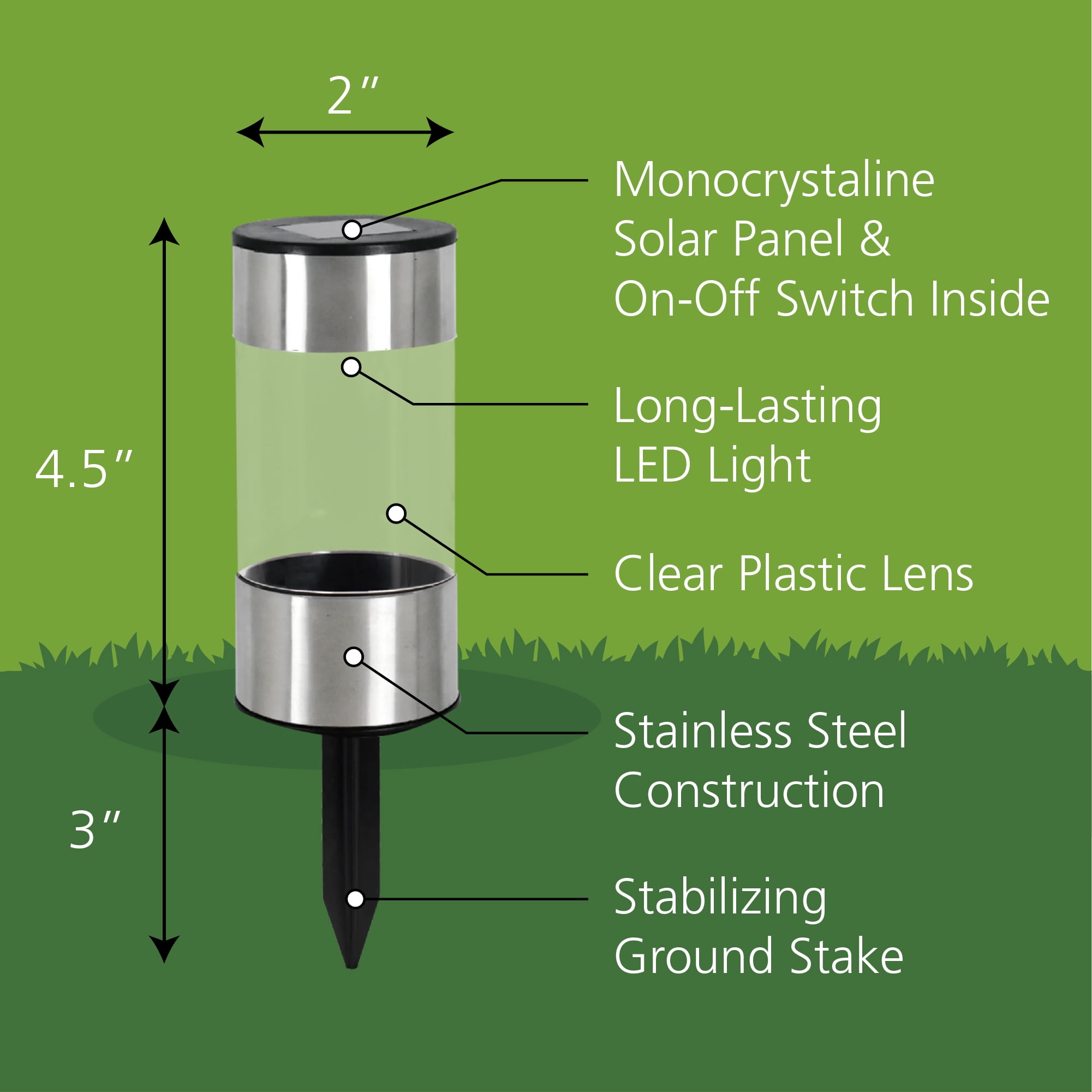 (2 pack) Mainstays Solar Powered Bollard Mini Landscape Path Lights, Warm White, 6 Pack