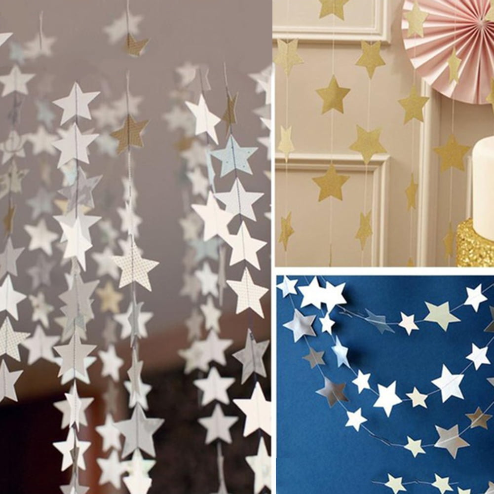 4m Romantic Stars Paper Garland Banner Bunting Wedding Baby Shower Party Decor Gold Paperboard ...