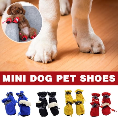 Outoloxit Winter Dog Boots Set of 4 with Fleece Lining Reflective Straps Adjustable Drawstring and Non-Slip Soles for Warmth and Safety
