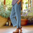 thumbnail image 2 of Jxximdong Pants for Women Solid Straight Elastic Pants Long Drawstring Linen Women Waist Cotton Casual Button Slit Trouser Blue M Trousers, 2 of 5