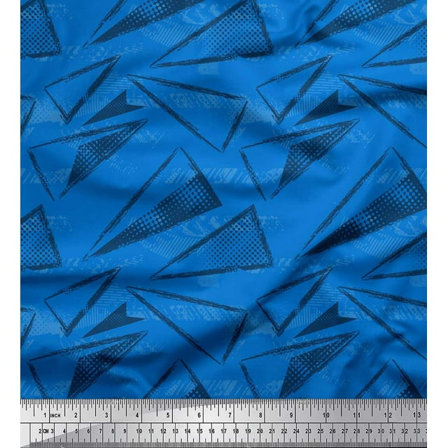 Soimoi Blue Cotton Cambric Fabric Triangle Geometric Printed Fabric 1 Yard 42 Inch Wide
