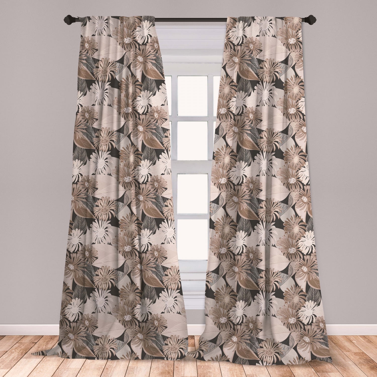 Floral Curtains 2 Panels Set, Vintage Plant Arrangement with Soft
