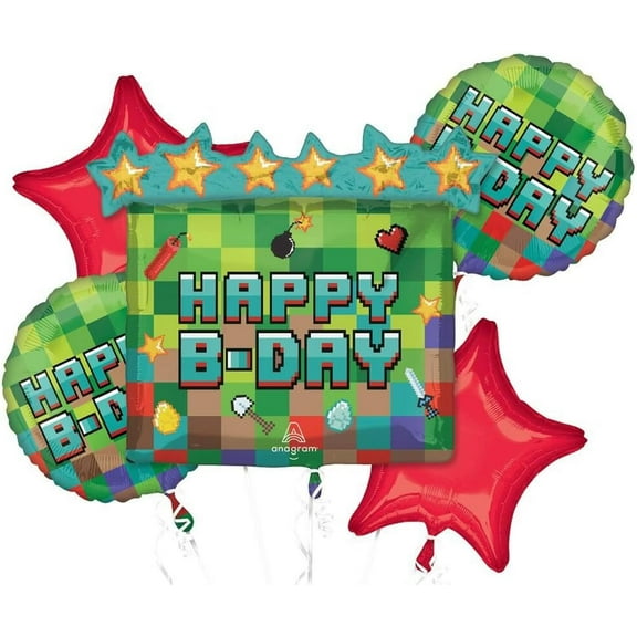 Bouquet Tnt Mine Craft Pixel Party Mylar Foil Balloons Set