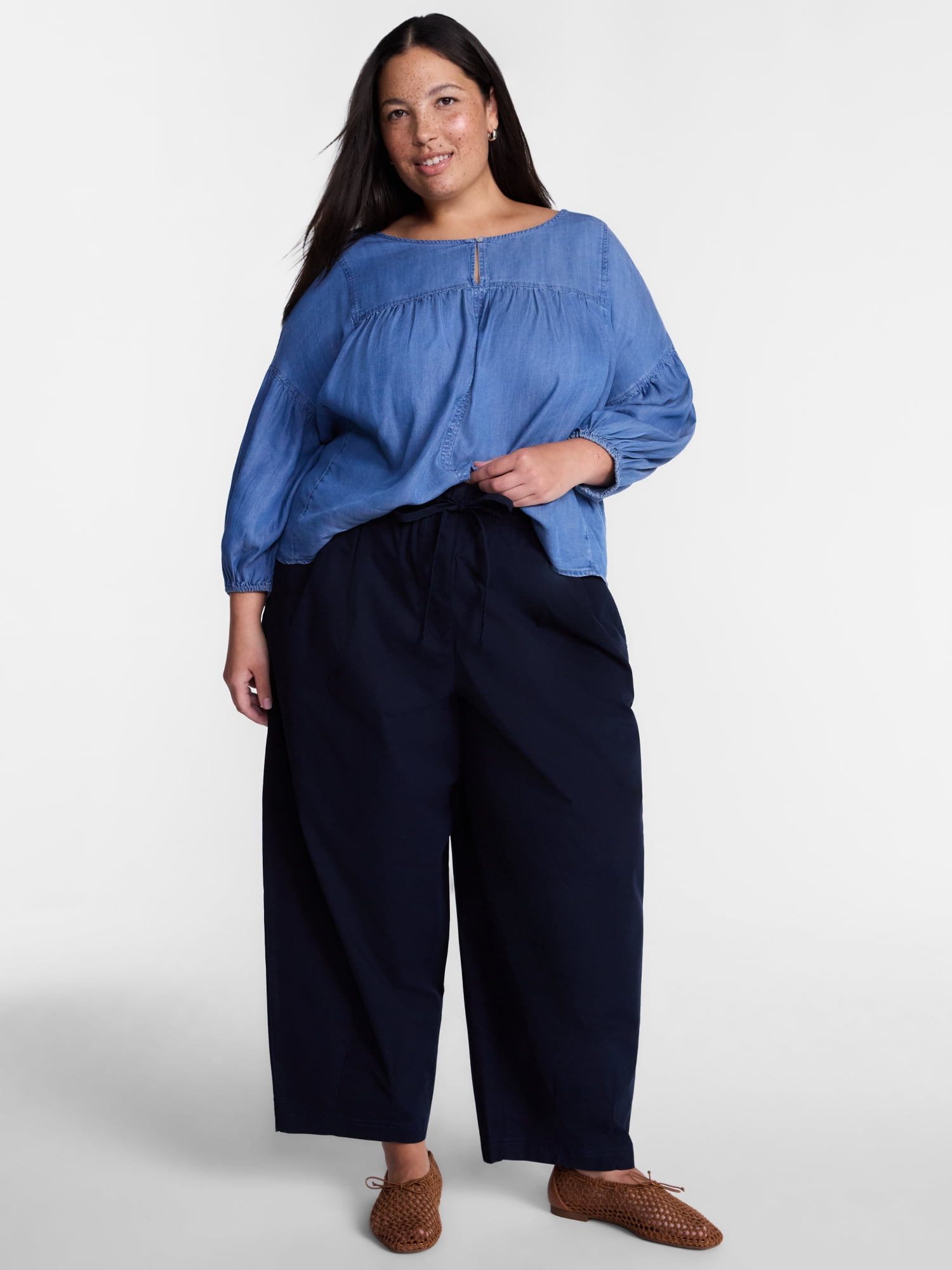 Terra & Sky Women's Plus Cropped Barrel Drawstring Pants, Sizes- 0X-5X