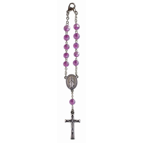 February Amethyst Birthstone Car Rosary – 6-Inch KT702, Religious Prayer Beads for Vehicles