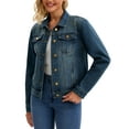 thumbnail image 4 of INSPIRE CHIC Women's Jean Jacket Turn Down Collar Long Sleeve Washed Button Up Casual Denim Jackets L Blue, 4 of 6