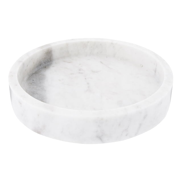 Creative Co-Op DF2369 Plateau Rond en Marbre Sculpté de 8 Pouces, Blanc