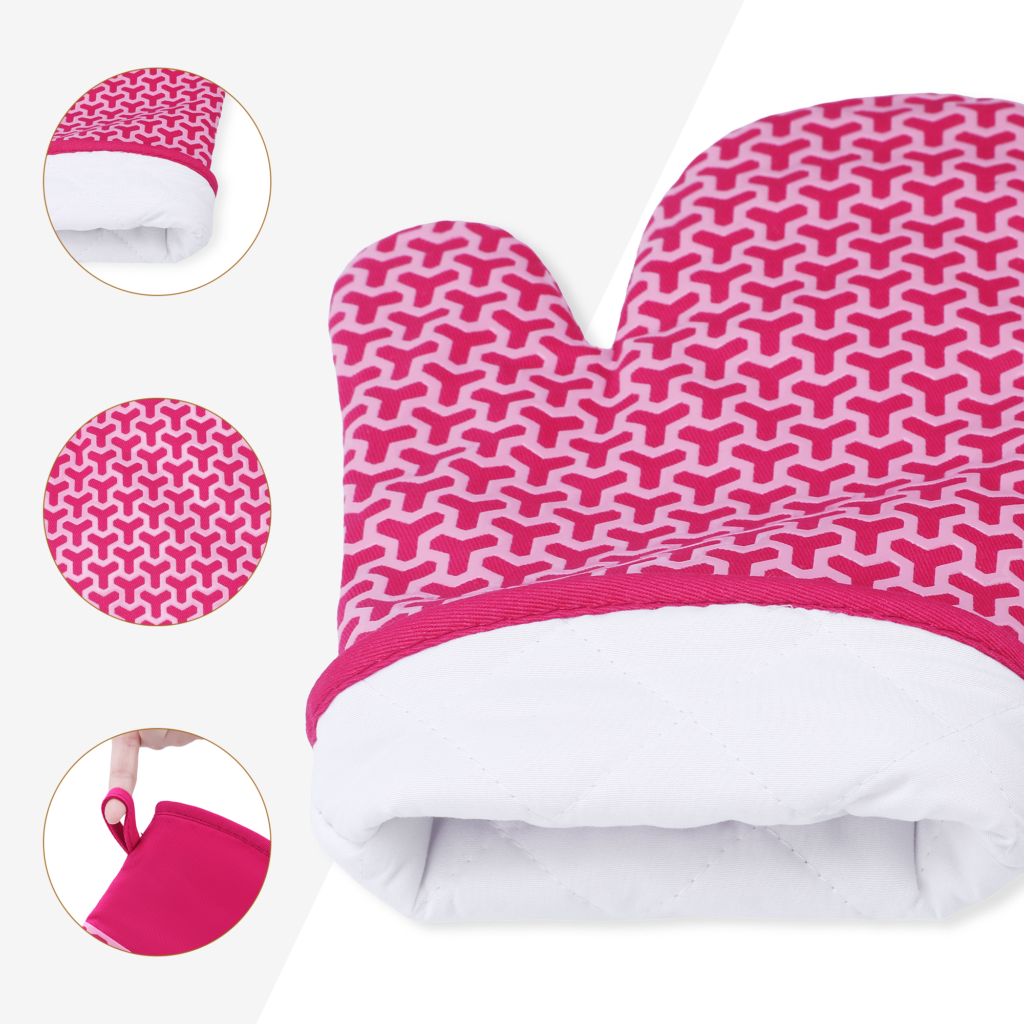 Unique Bargains Heat Resistant Cooking Gloves Flexible Gripping Rose Red 12.8x7.5inch