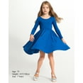 thumbnail image 4 of Stelle Long Sleeve Casual Sundress A-Line Twirly High Waisted Knee Length Flare Swing Cross Back Skater Dress for Girls,Blue,7 Years, 4 of 5