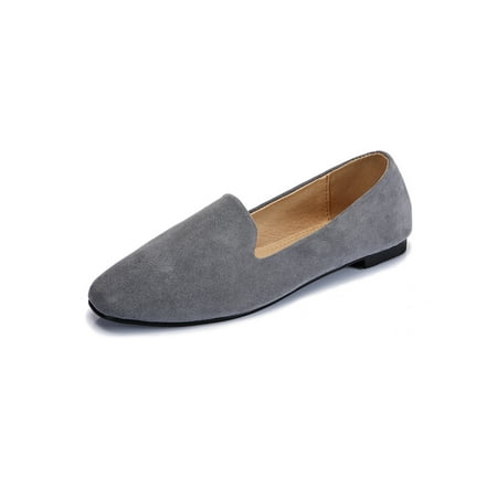 French Sole Suede Flats Woman High Quality Suede Flat Head Rubber Sole Leisure Comfortable Work Flat Shoes ()