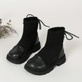thumbnail image 4 of Girls Knitted Ankle Boots Lace up Stretch Sock Booties Chunky Lug Sole Low Heel High Top Chelsea Boots 12.5 Little Kid Black, 4 of 6