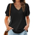 thumbnail image 4 of JINMGG Womens Tops under $5 Women Ladies Solid Short Sleeve V-neck Pullover Gauze Tops Shirts Blouse Black L, 4 of 9