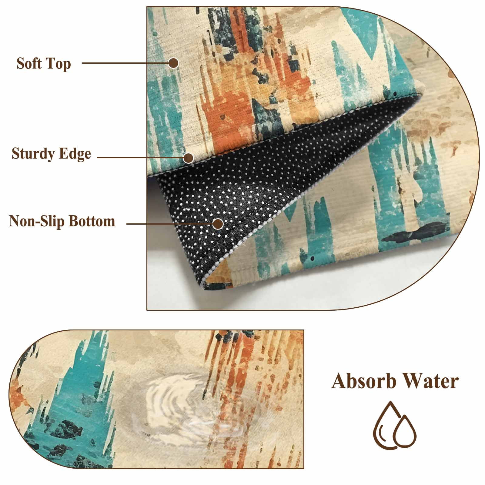 2'x6' Rug Runners for Hallways Kitchen, Orange Teal Red Non Slip Entryway Beside Floor Carpet Runner, Boho Modern Abstract Splashing Art Washable Laundry Room Bedroom Throw Rugs Mat for Family Pet