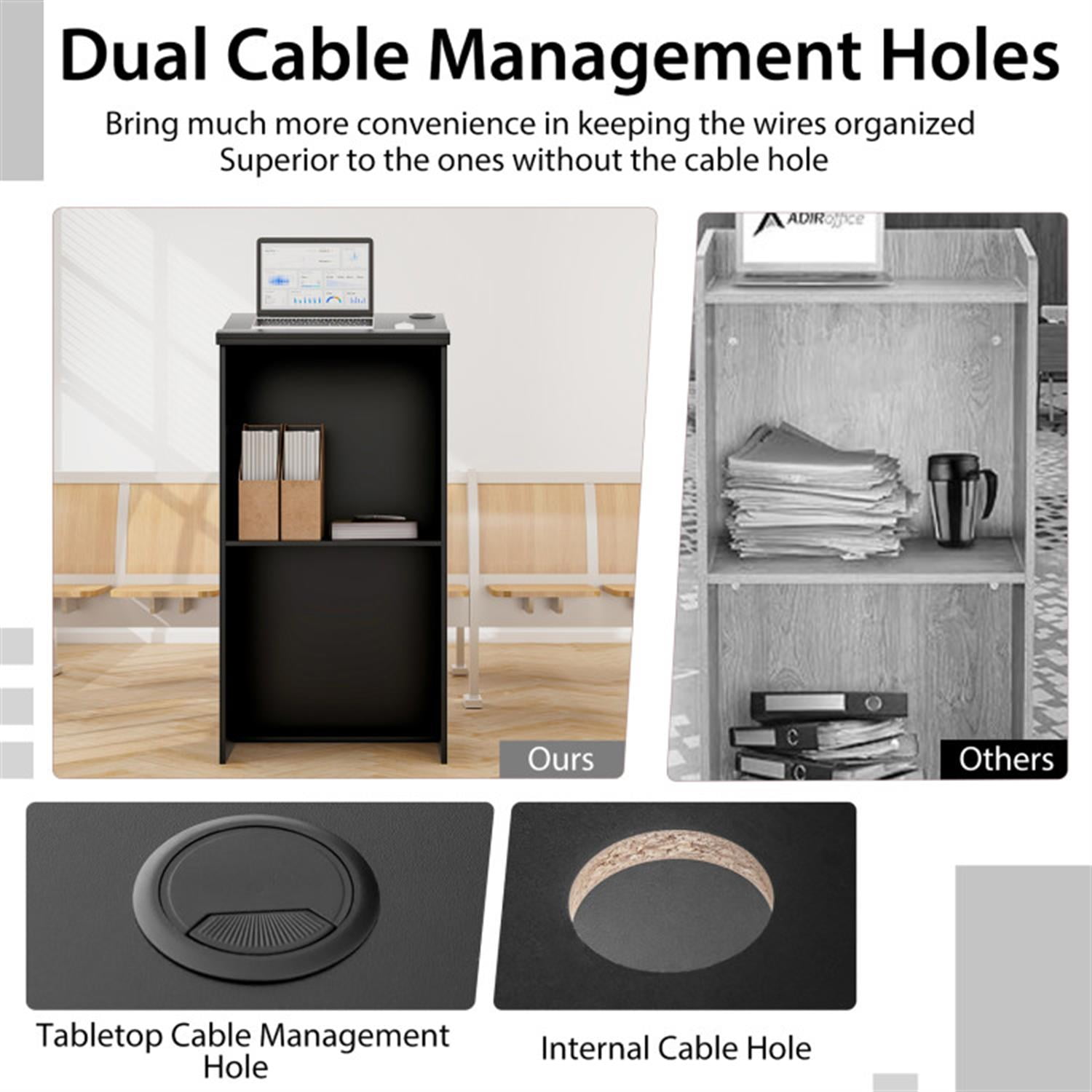 Demi Bonn Wooden Floor Standing Podium Speaking Lectern, Laptop Workstation for Laptops, Books, Tablets, and Art, Balck