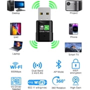 محول USB WiFi للكمبيوتر المكتبي، محول WiFi لاسلكي ثنائي النطاق 2.4G 5.8G بسرعة 600 ميجابت في الثانية للكمبيوتر المحمول، دعم الشبكة اللاسلكية Windows 11/10/8/7/Xp، دونجل USB للكمبيوتر الشخصي