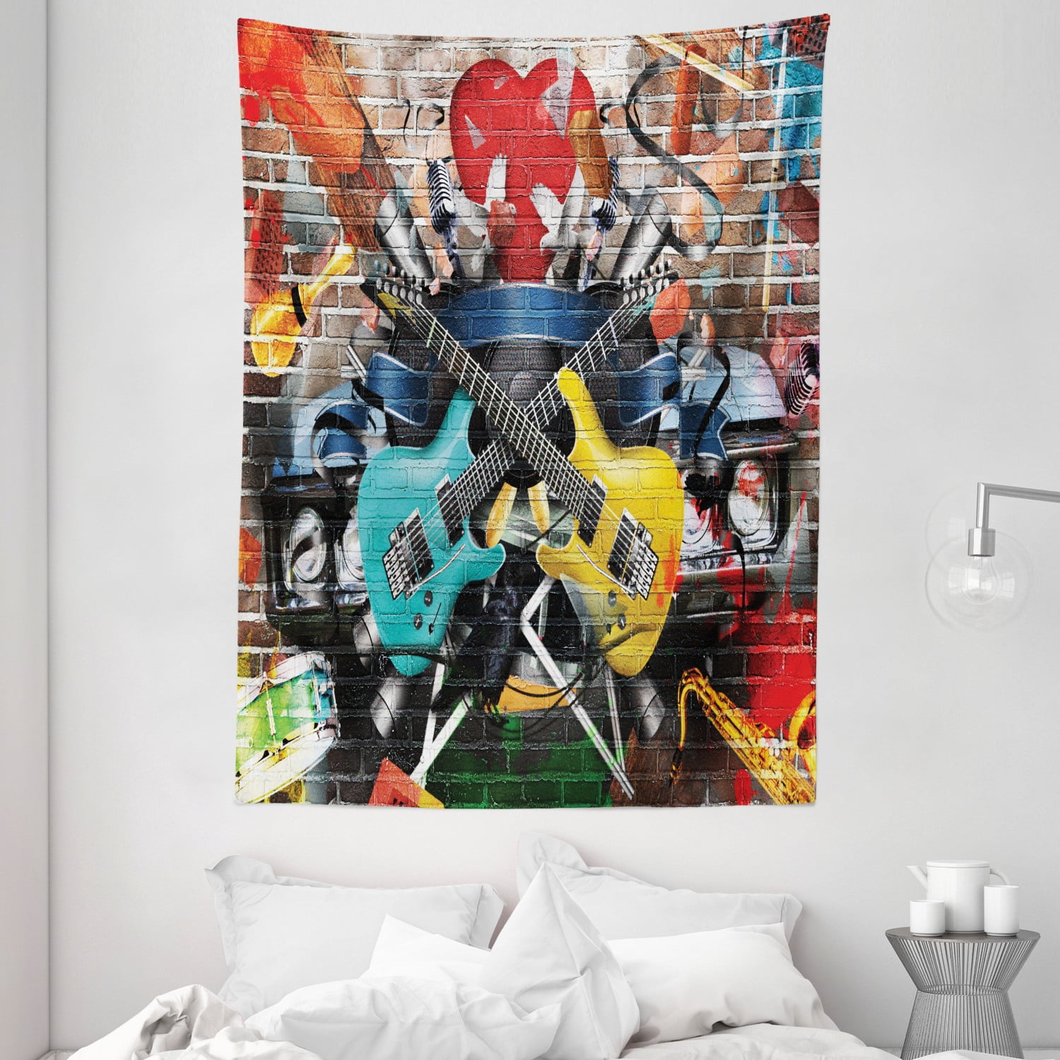 Music Tapestry, Collage of Music Color and Musical Instruments Street