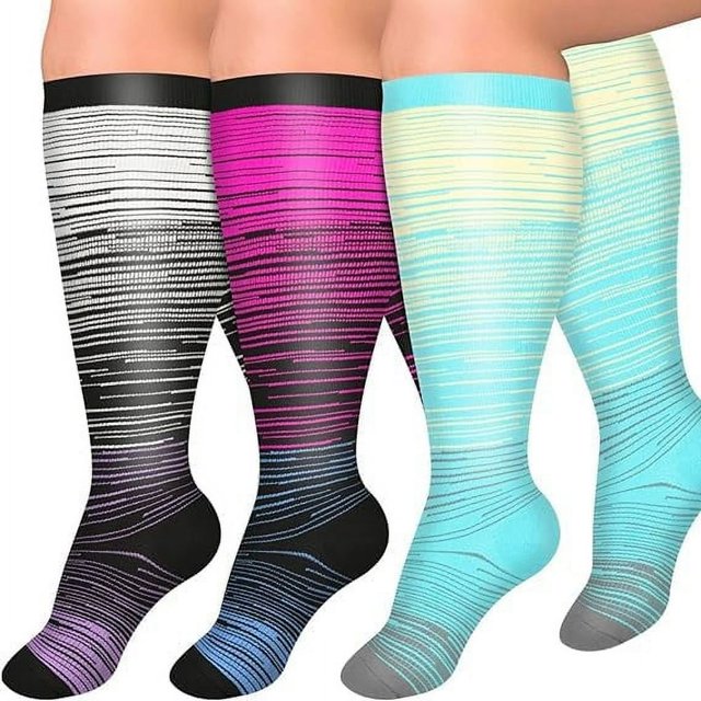 MesaSe 3 Pairs Plus Size Compression Socks for Women Men Wide Calf 20-30 mmHg Extra Large for Circulation Support Recovery XXL