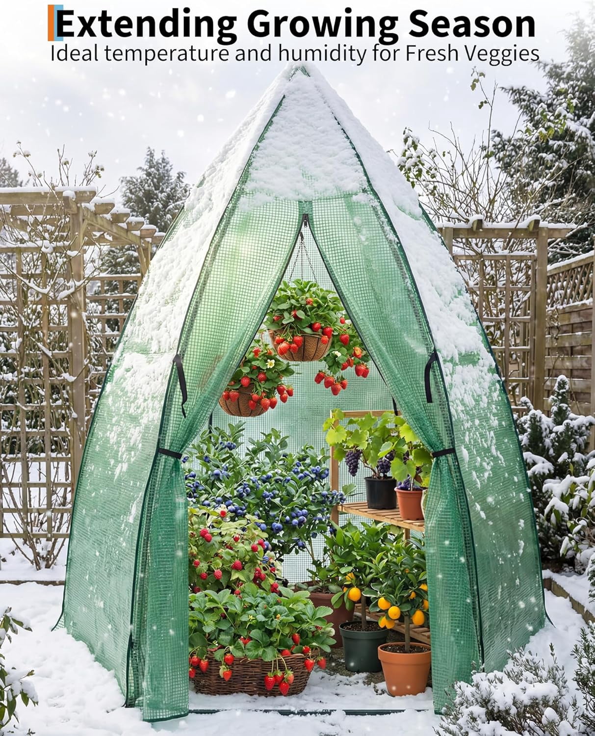 Garvee Mini Portable Greenhouse 54 x 54 x 71 inch, PE Cover with Roll-Up Zipper Door, Green